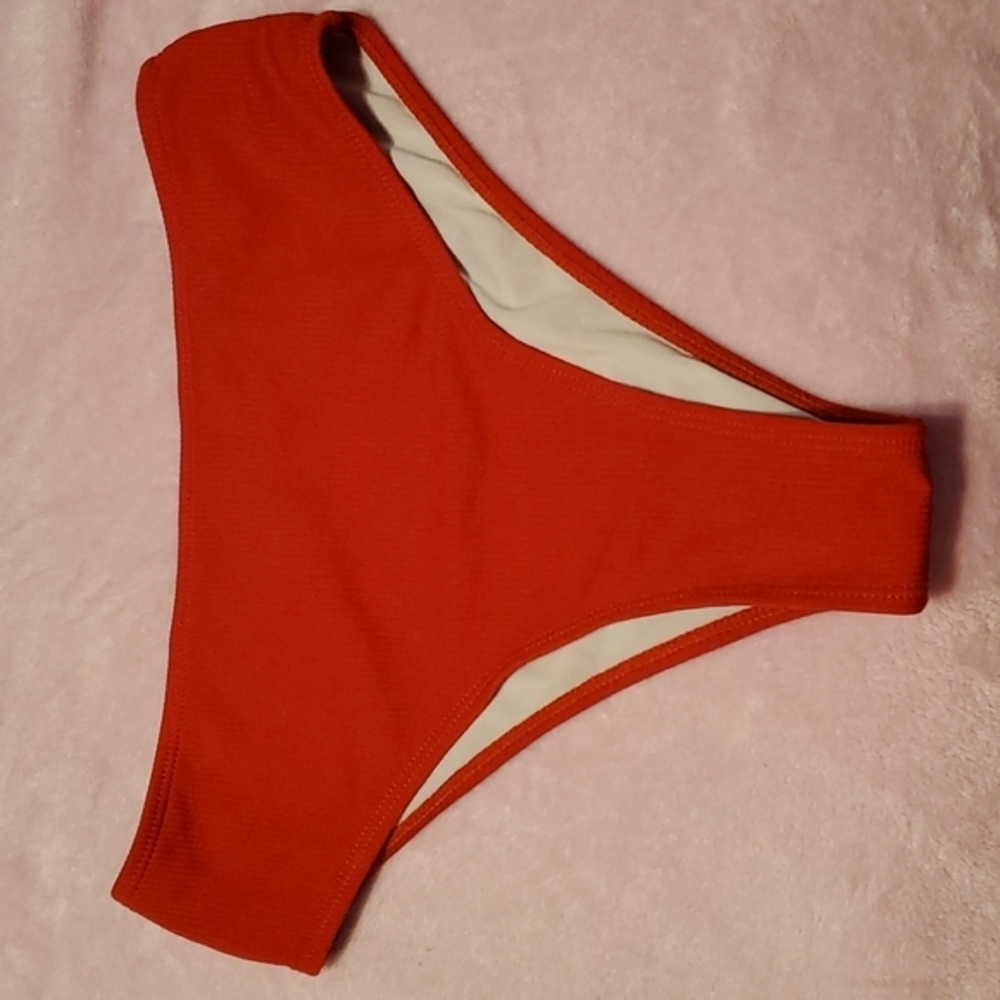 EUC Red Zaful Ribbed Hi Waist Bikini Bottom 👽